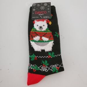 2/$15 Davco Black Socks Polar Bear Christmas 4-10.5